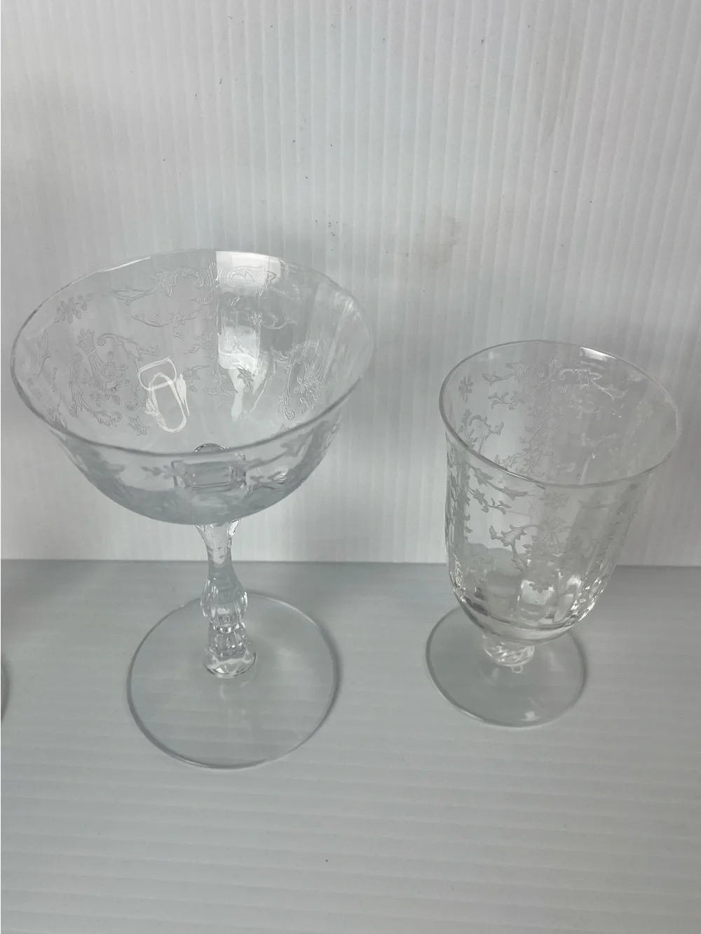 Set Of 6 Elegant Fostoria Navarre Clear Crystal Stem Etched Glasses As Is